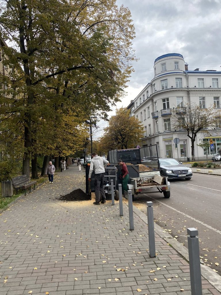 В Івано-Франківську очищують територію від старих пнів для посадки молодих дерев.