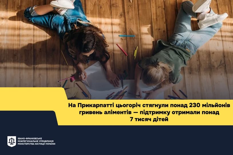 На Івано-Франківщині цього року стягнули більше 230 мільйонів гривень аліментів — допомогу надали понад 7 тисячам дітей