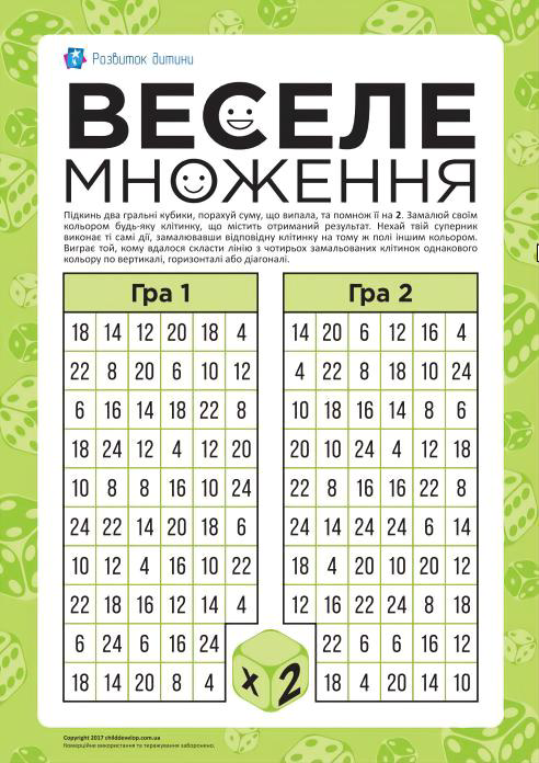 Гра «Веселе множення»: множимо на 2