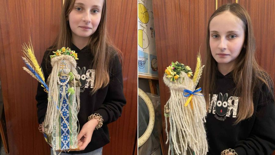 Учениця Добровлянського ліцею створила ляльку-мотанку з пошкодженої форми бійця.