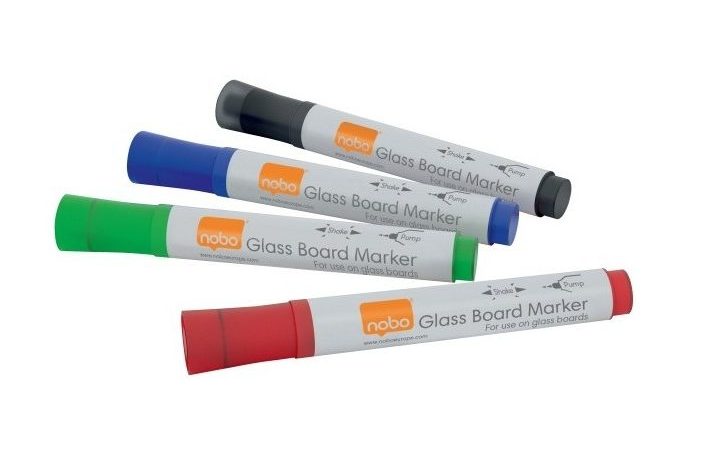Набір маркерів для стеклянних дошок Nobo Glass Whiteboard Marker асорти кольорів, уп/4шт