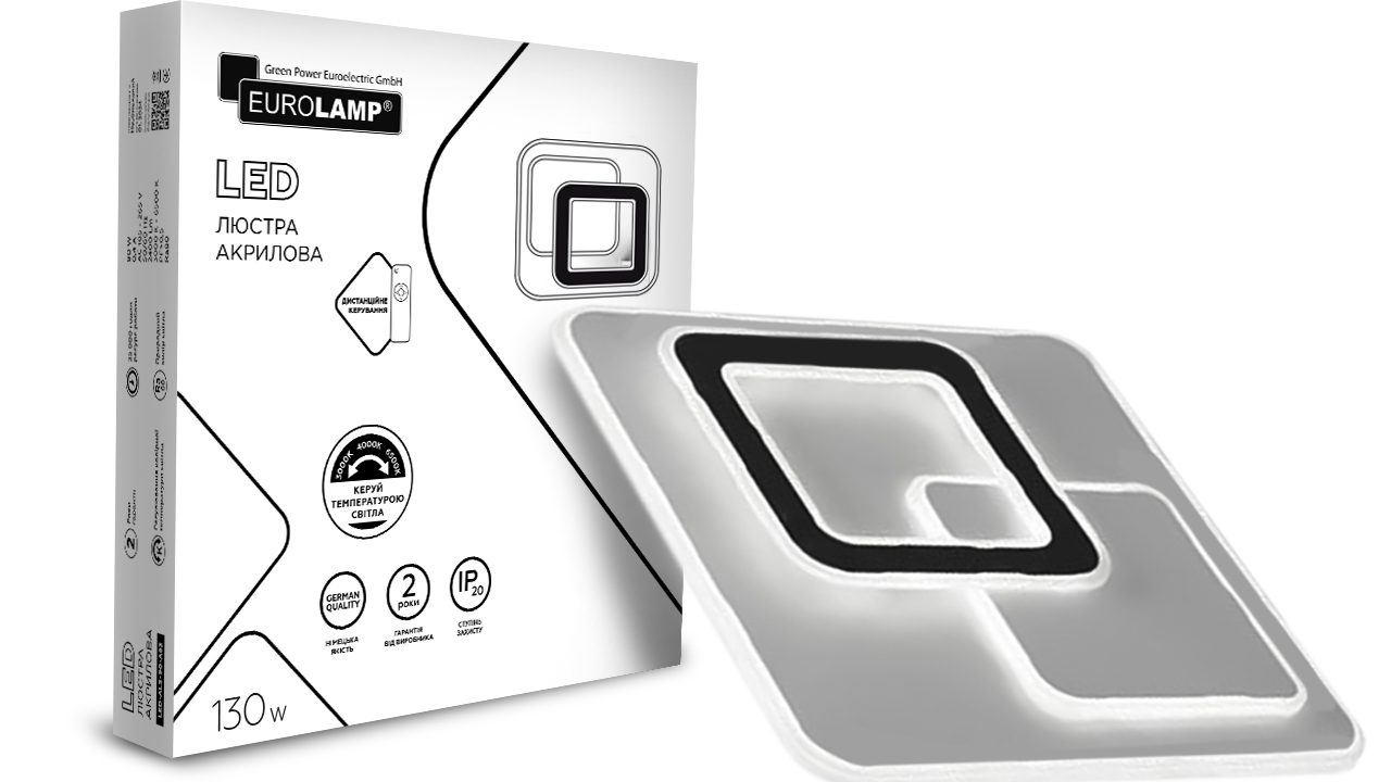 LED Люстра акриловая квадратная 130W-3000-6500K EUROLAMP