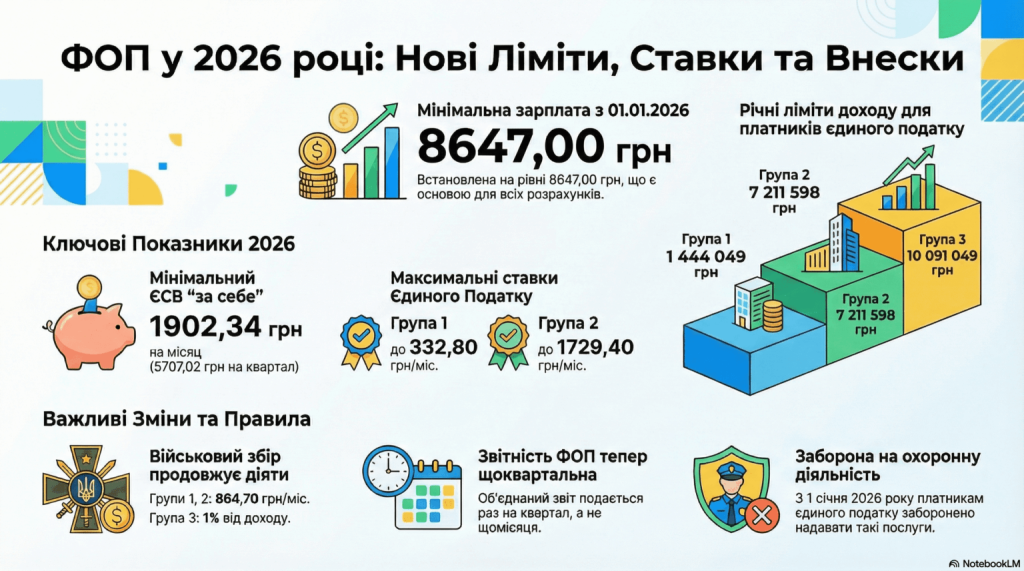 Платежі ФОП у 2026 році: важливі зміни, ліміти, ставки, ЄСВ, ВЗ
