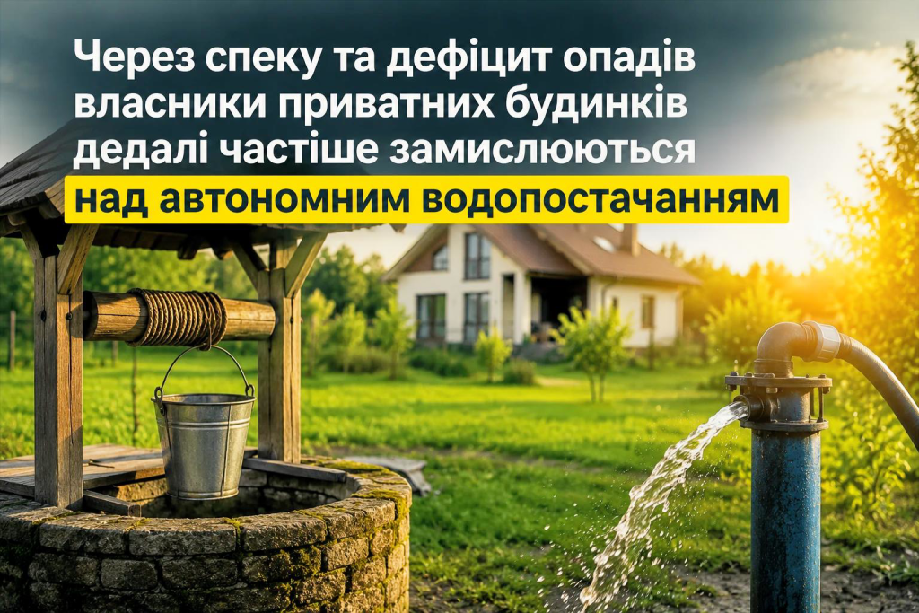 Криниця та насос для автономного водопостачання біля приватного будинку під час посухи