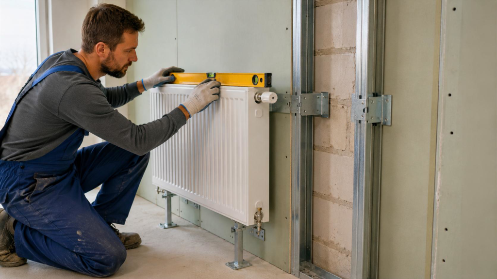 Установка радиатора на усиленный гипсокартон