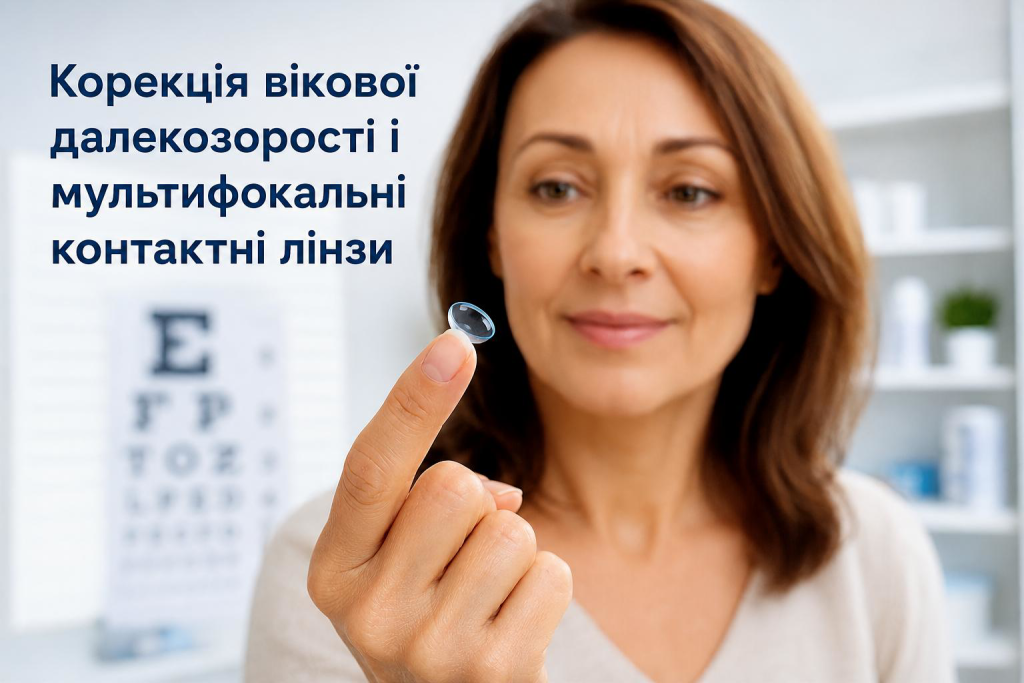 Жінка тримає мультифокальну контактну лінзу