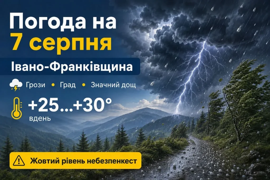 На Івано-Франківщині очікуються грози та сильні зливи: погодний прогноз на 7 серпня