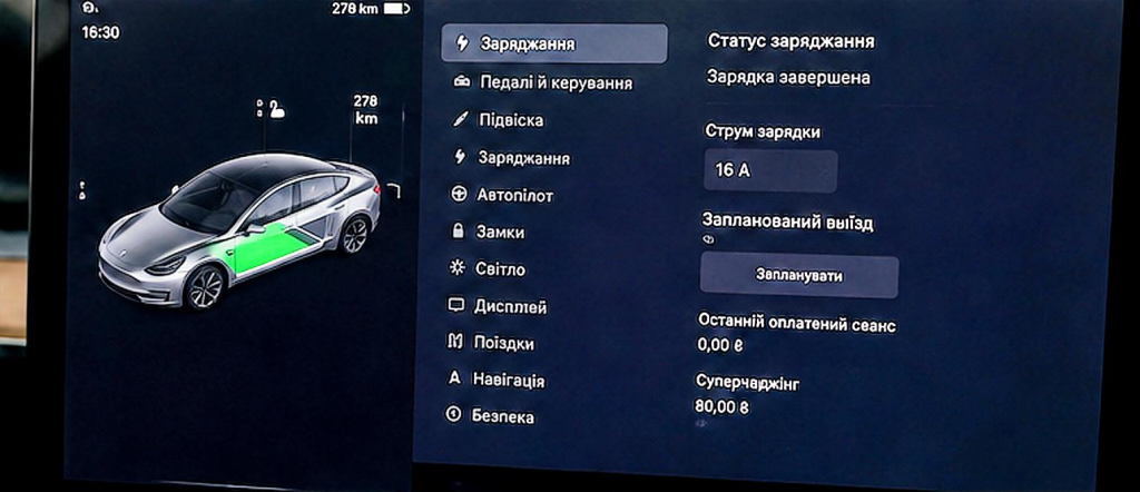 Перевірка батареї та заряджання Tesla