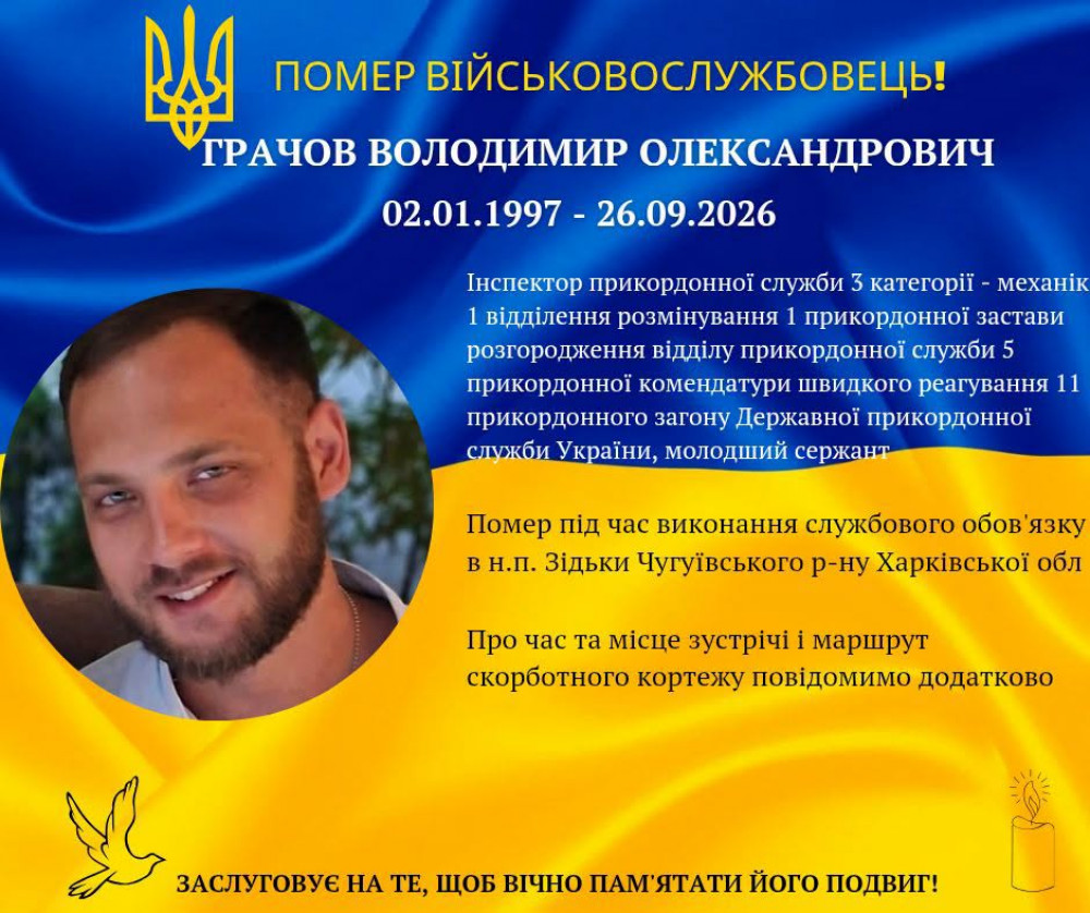 На Харківщині помер військовослужбовець із Долинщини Володимир Грачов