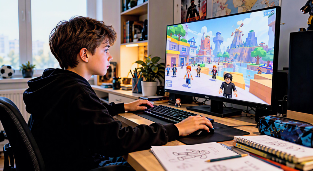 Школяр досліджує ігрові світи Roblox