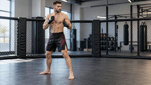 Спортсмен у шортах і рукавичках ММА
